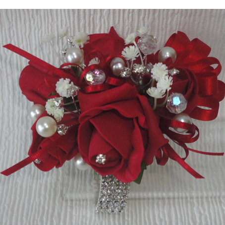 Blingy Red Rose Wrist Corsage